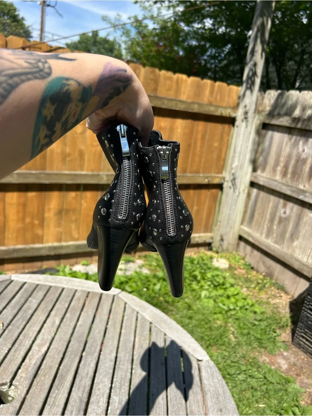 Black studded leather Golo heeled booties size 6.5 punk chic alternative summer
